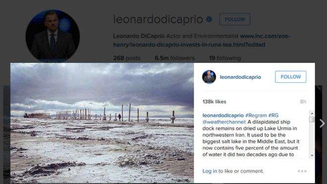 دی‌کاپریو در اینستاگرام از وضعیت دریاچه ارومیه ابراز نگرانی کرد